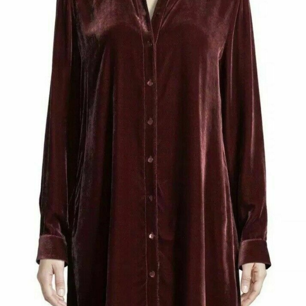 ❌SOLD❌NWT EILEEN FISHER Cassis Silk Velvet Shirt Dress Size L - Picture 6 of 16